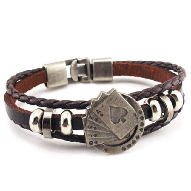 Cowhide Playing Card Three Layer Bracelet Brown - iRelax® Australia