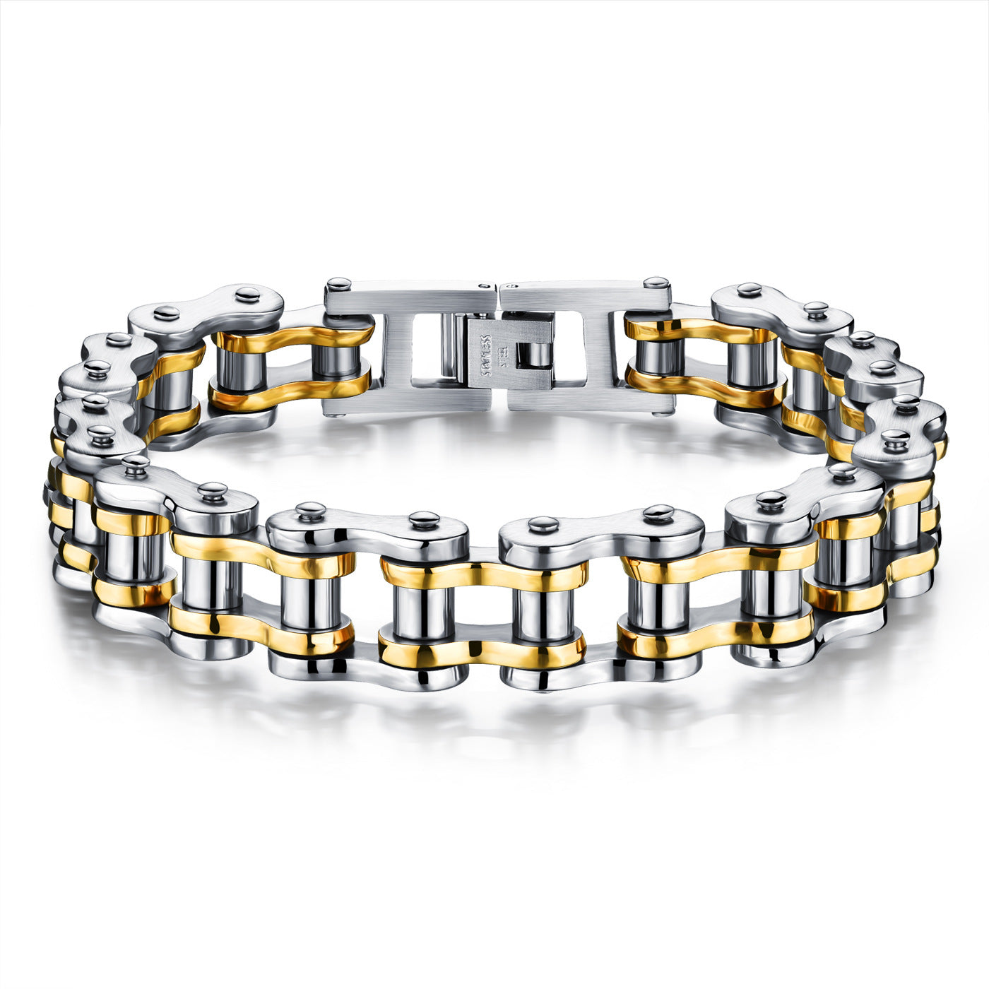 Rock Personality Motorcycle Bicycle Chain Titanium Steel Bracelet Gold & Steel - iRelax® Australia