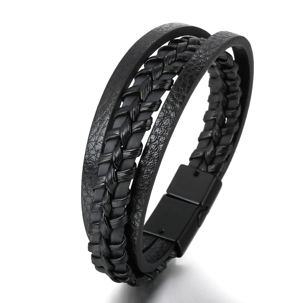 Magnetic Leather Rope Hand Braided Bracelet Black - iRelax® Australia