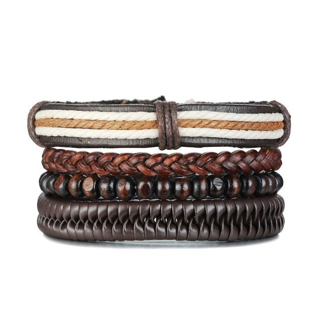 4pcs Set Adjustable Length Bohemia Bracelets Brown with Brown Beads - iRelax® Australia