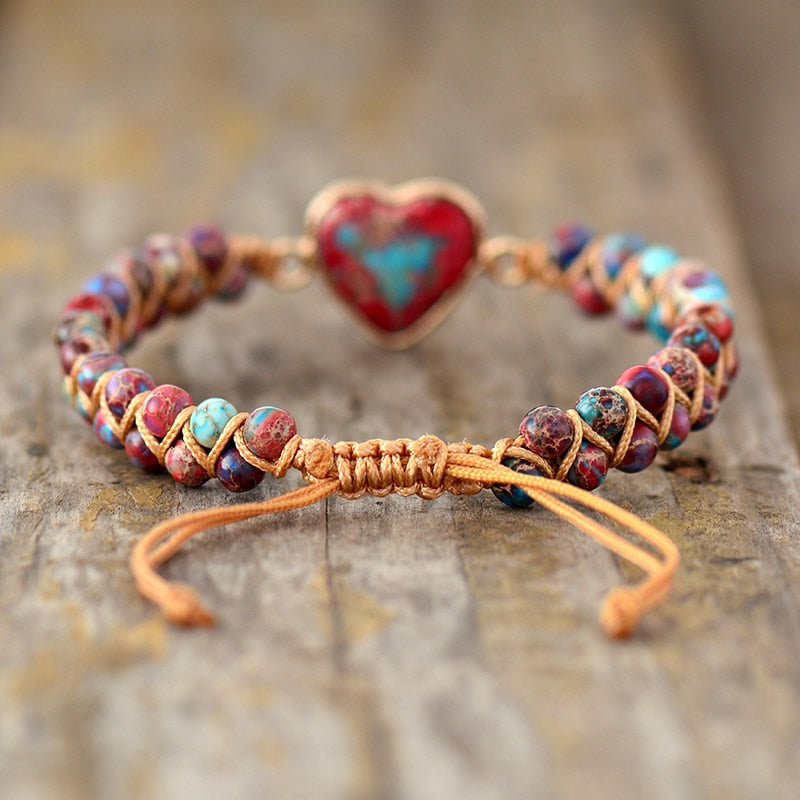 Natural Stone Heart Charm String Braided Bracelet - iRelax® Australia
