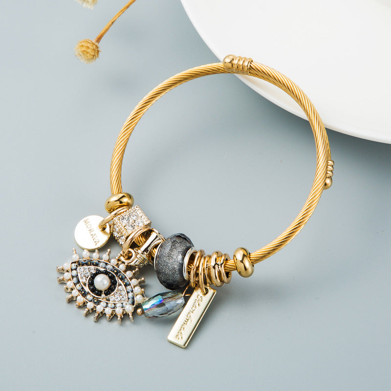Devil's Eye Crystal Pendant Gold Plated Bracelet Grey - iRelax® Australia