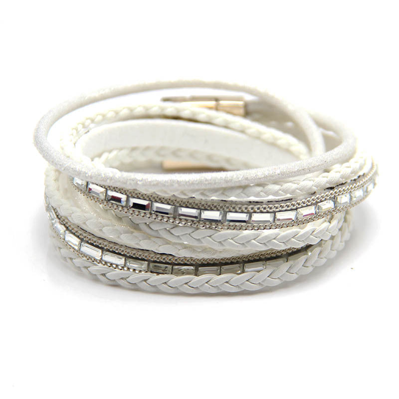 Hand Woven Women's Fashion Zinc Alloy Multi Layer Magnetic Leather Bracelet White - iRelax® Australia