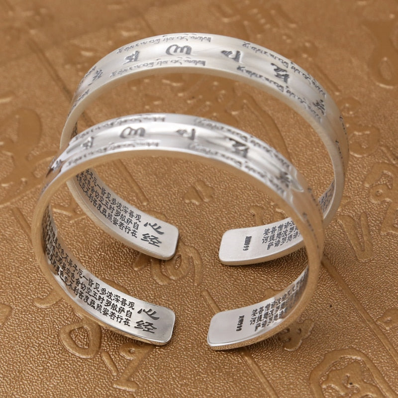 Sterling Silver S999 Buddha Scripture Mantra Bangle - iRelax® Australia