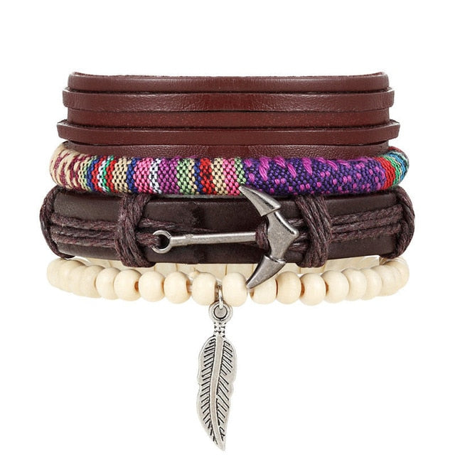 Punk Leather Handmade Charm Bracelet Anchor with Brown Leather - iRelax® Australia