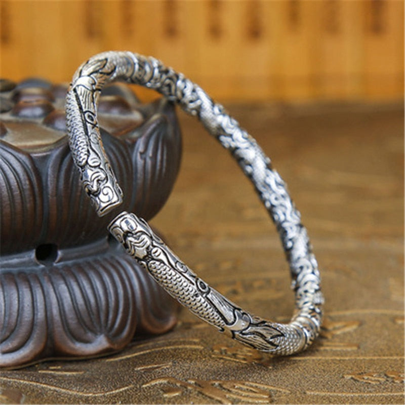 Retro Style Solid Silver Open Unisex Bracelet Single - iRelax® Australia