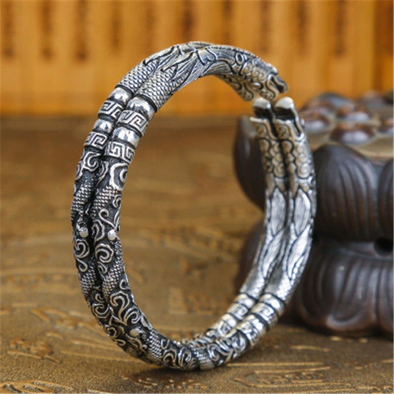 Retro Style Solid Silver Open Unisex Bracelet Double - iRelax® Australia