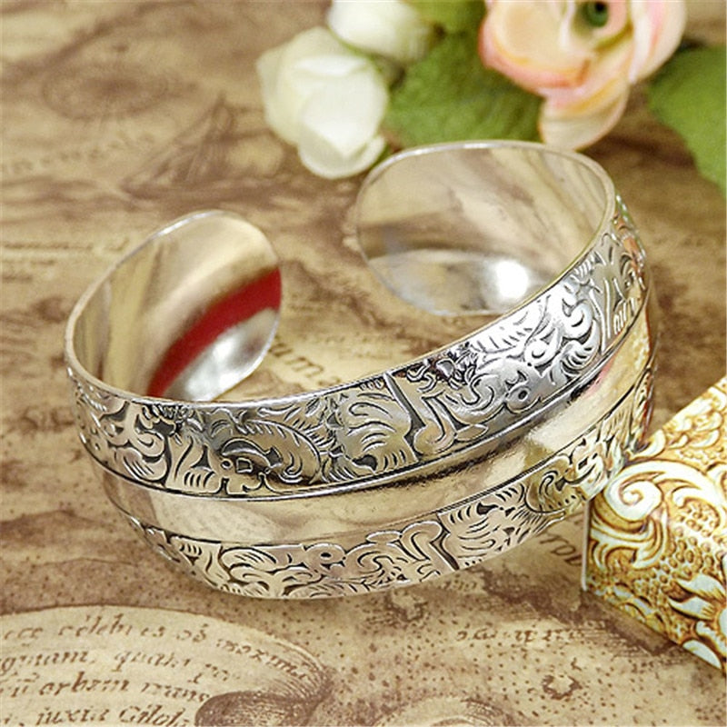 Gypsy Bohemian Classic Handmade Tibetan Carved Plum Cuff Bracelets Style 11 - iRelax® Australia