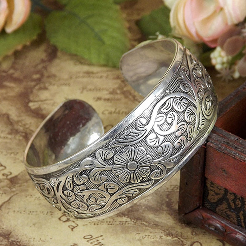 Gypsy Bohemian Classic Handmade Tibetan Carved Plum Cuff Bracelets Style 9 - iRelax® Australia