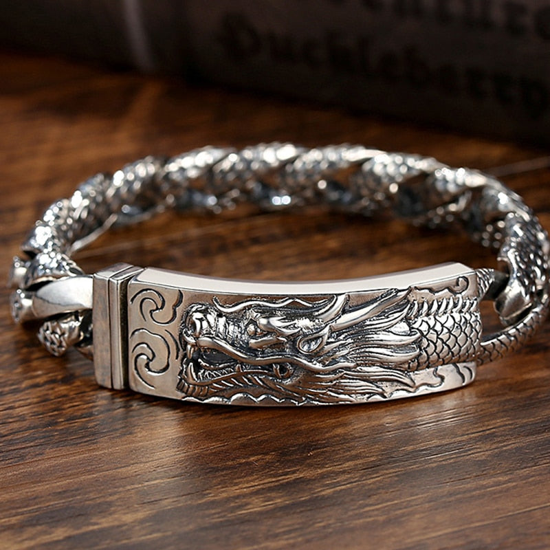 Handmade Male Domineering Dragon Head Silver Plated Bracelet - iRelax® Australia