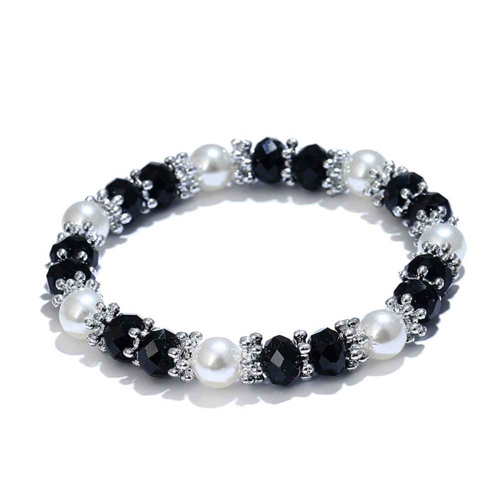 Colorful Rhinestone Faux Pearl Bracelet Black - iRelax® Australia