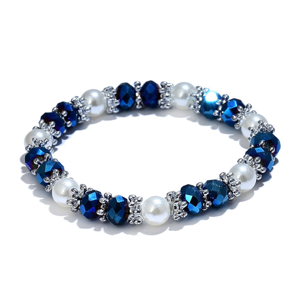 Colorful Rhinestone Faux Pearl Bracelet Blue - iRelax® Australia