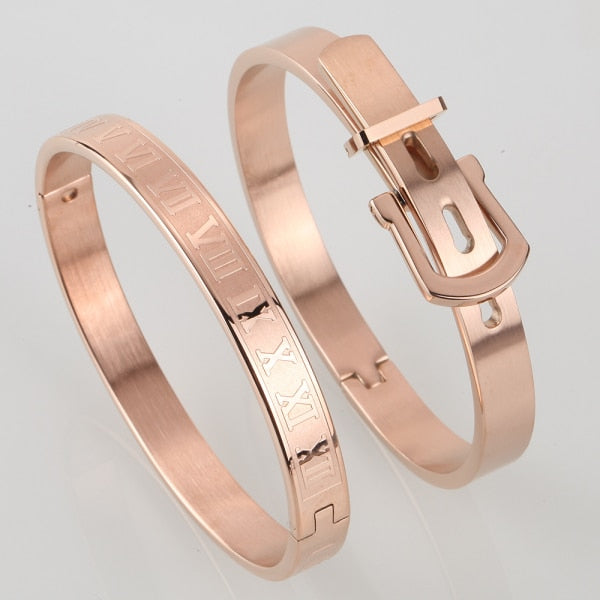 Stainless Steel Bracelets Fashion Titanium Steel Bangle 2pcs Rose Gold Plated - iRelax® Australia