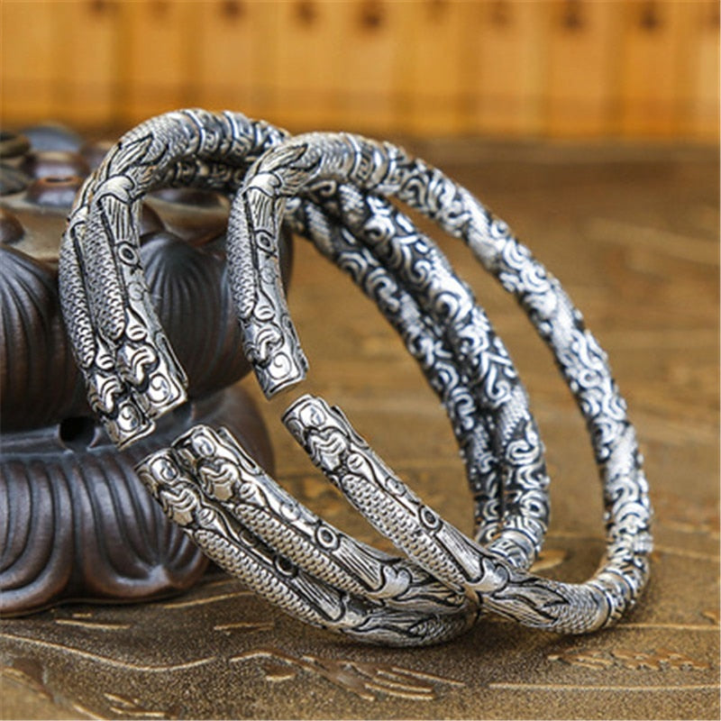 Retro Style Solid Silver Open Unisex Bracelet - iRelax® Australia