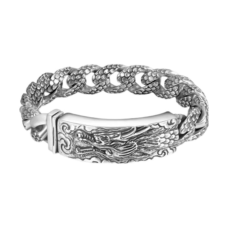 Handmade Male Domineering Dragon Head Silver Plated Bracelet 22cm - iRelax® Australia