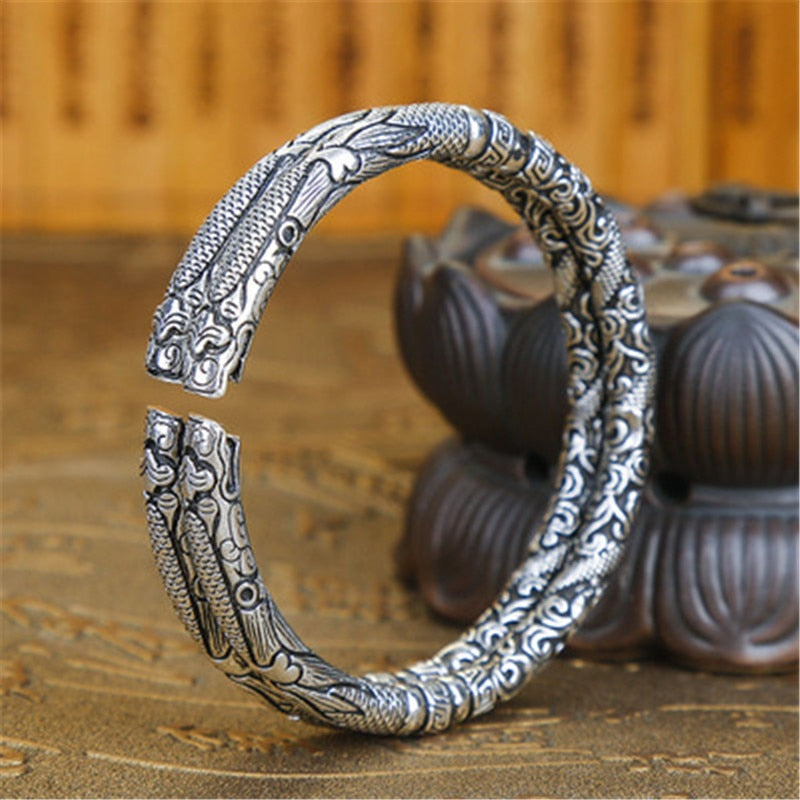 Retro Style Solid Silver Open Unisex Bracelet - iRelax® Australia