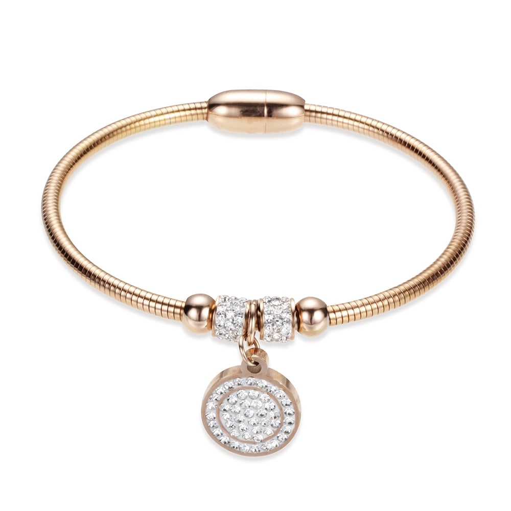 High Crystal Quality Coin Magnet Clasp With Snake Chain Bracelet Bangle - iRelax® Australia