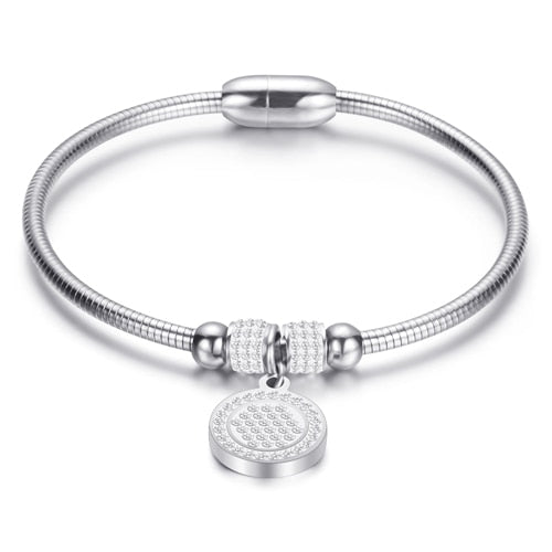 High Crystal Quality Coin Magnet Clasp With Snake Chain Bracelet Bangle Silver Steel - iRelax® Australia
