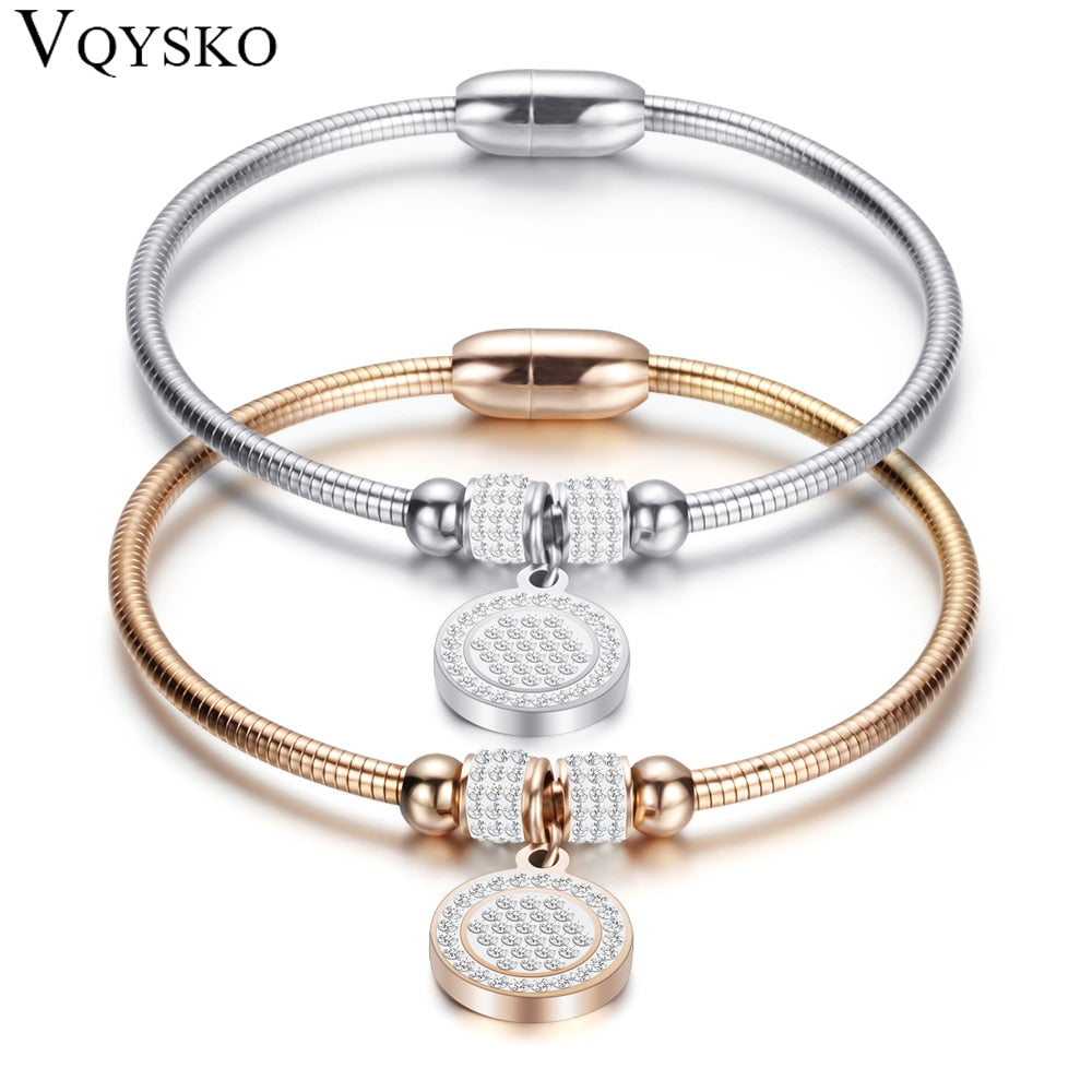 High Crystal Quality Coin Magnet Clasp With Snake Chain Bracelet Bangle - iRelax® Australia