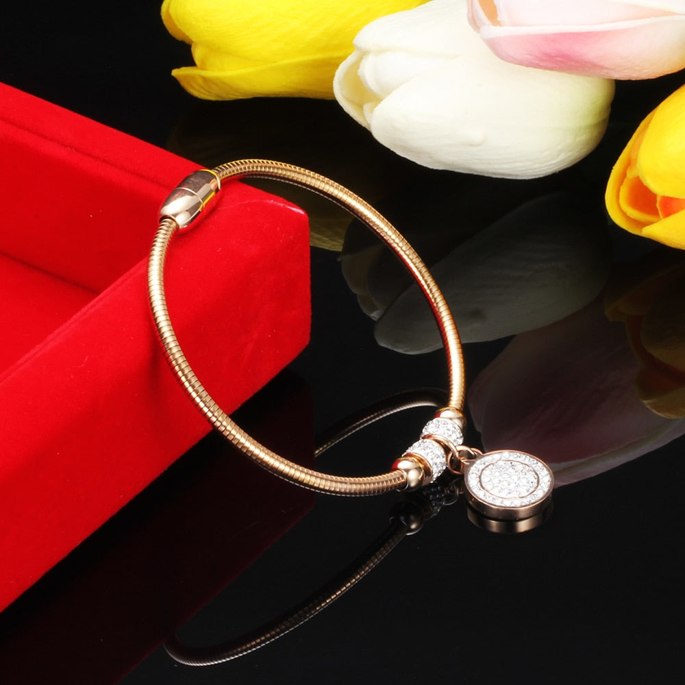 High Crystal Quality Coin Magnet Clasp With Snake Chain Bracelet Bangle - iRelax® Australia