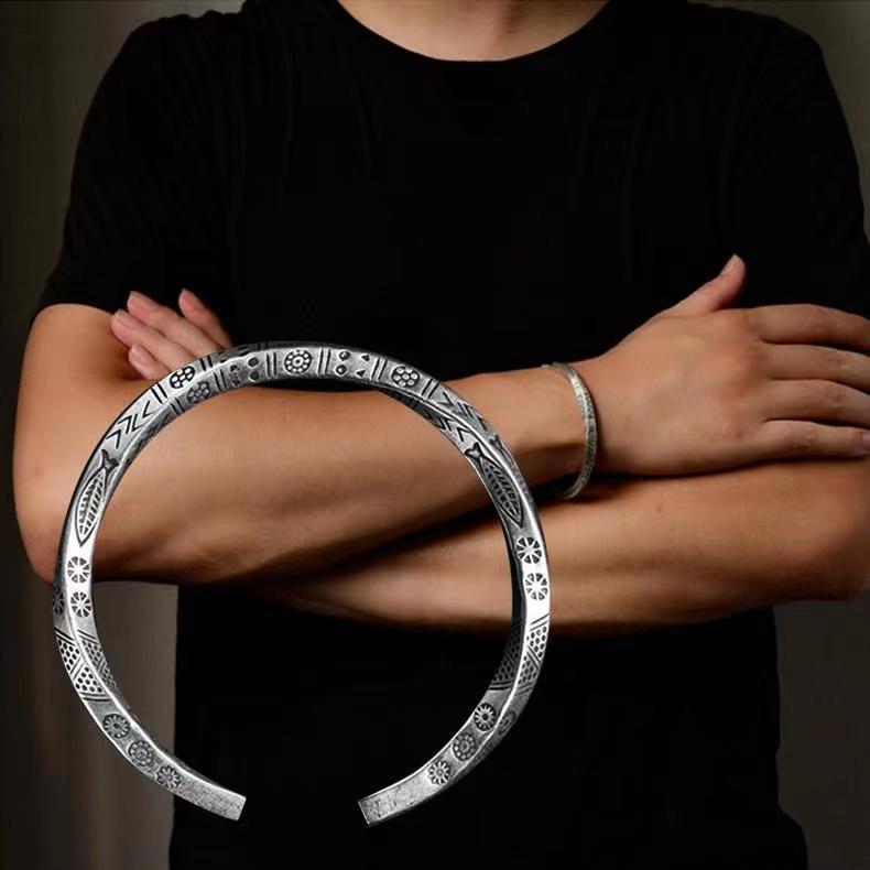 Retro Tibetan Six-Character Mantra Opening Silver Bracelet AL12808 - iRelax® Australia