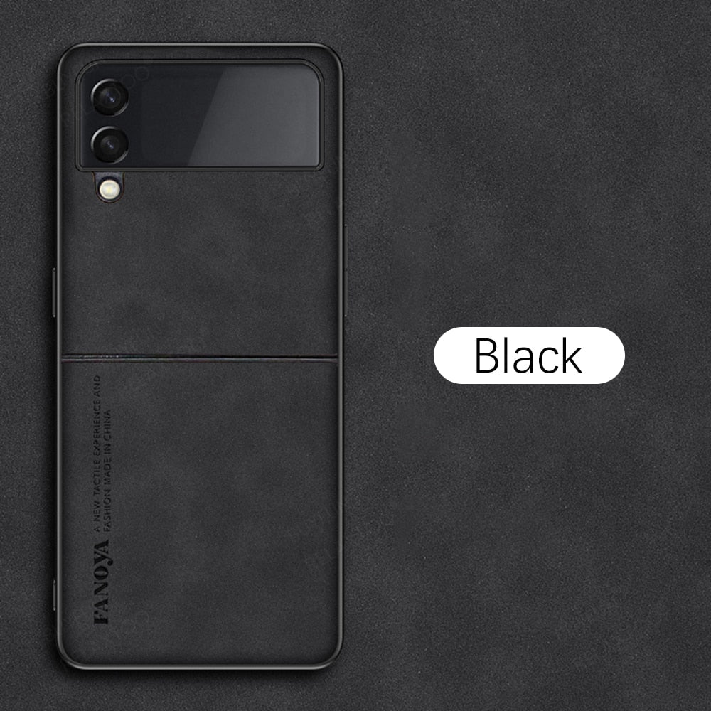 Sheepskin Leather Silicone Back Case Cover For Samsung Galaxy Z Flip Black 1 - iRelax® Australia