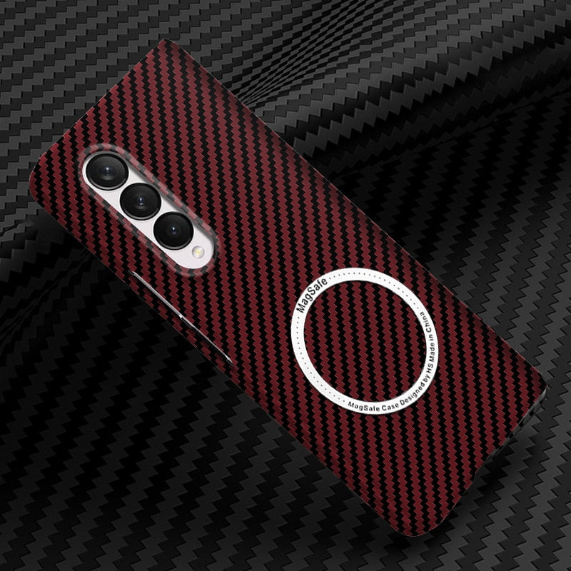 Luxury Carbon Fiber Magsafe Magnetic Case for Samsung Galaxy Z Fold and Z Flip Red with MagSafe - iRelax Australia