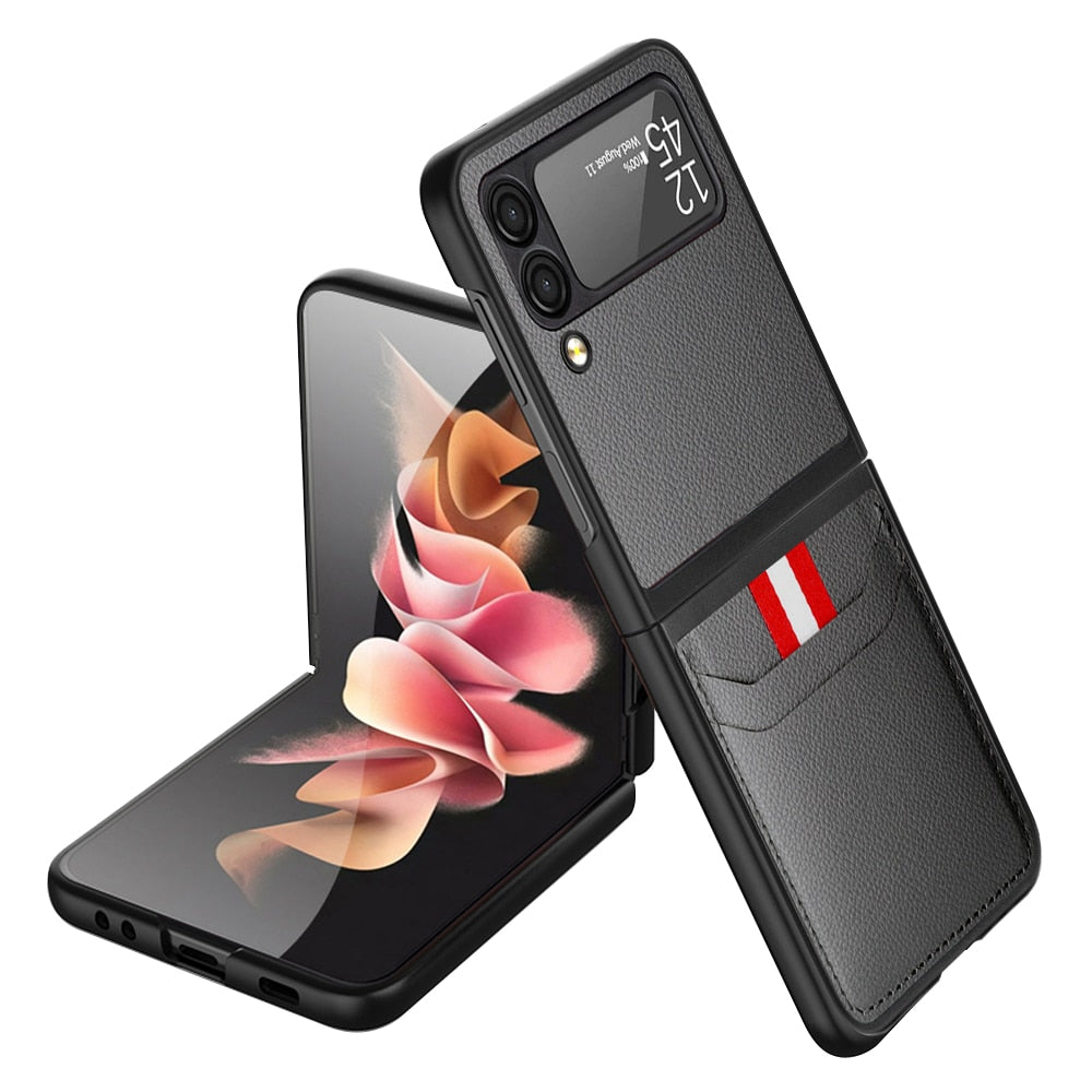 Matte Leather Cases for Samsung Galaxy Z Flip with Card Holder Gray - iRelax® Australia