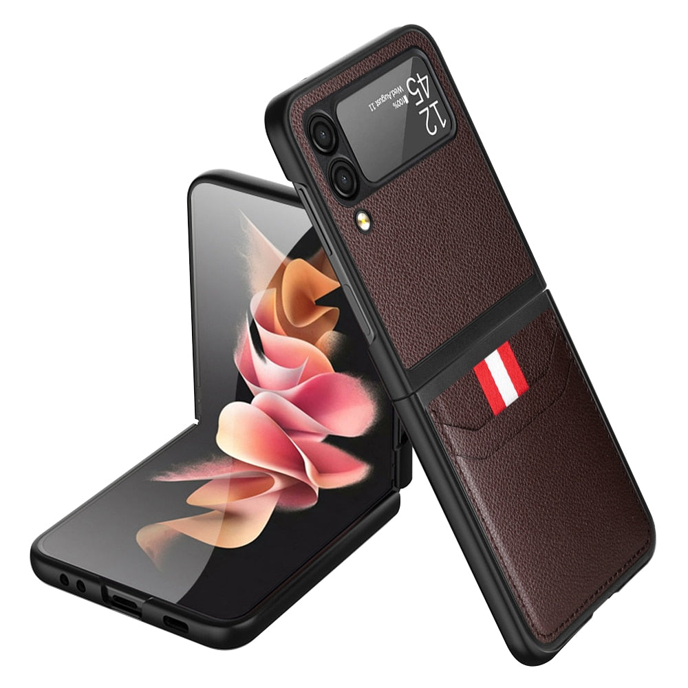 Matte Leather Cases for Samsung Galaxy Z Flip with Card Holder brown - iRelax® Australia