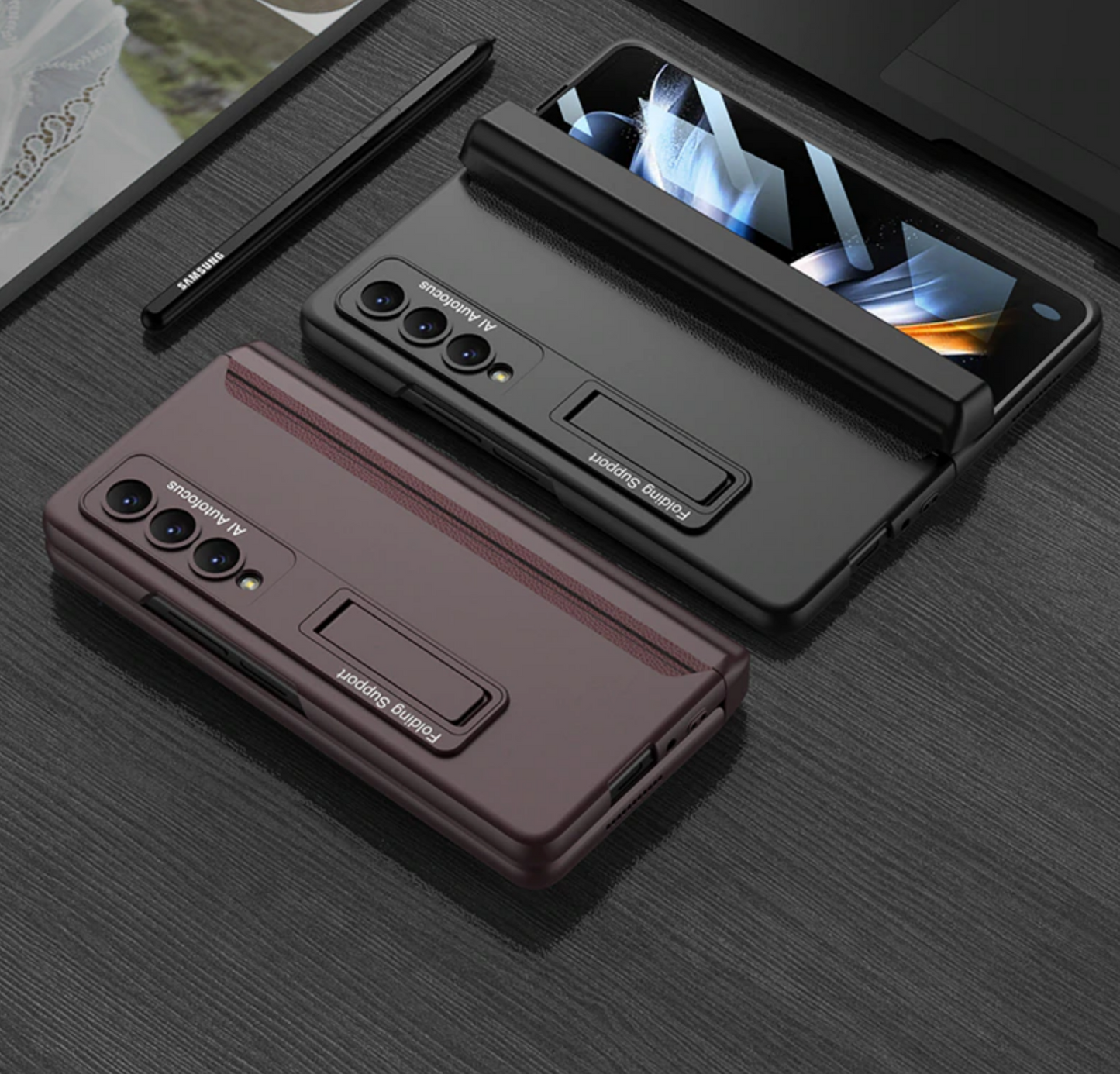 Magnetic Fold Pen Holder Hinge Case For Samsung Galaxy Z Fold 4 Galaxy Z Fold 4 Red - iRelax® Australia