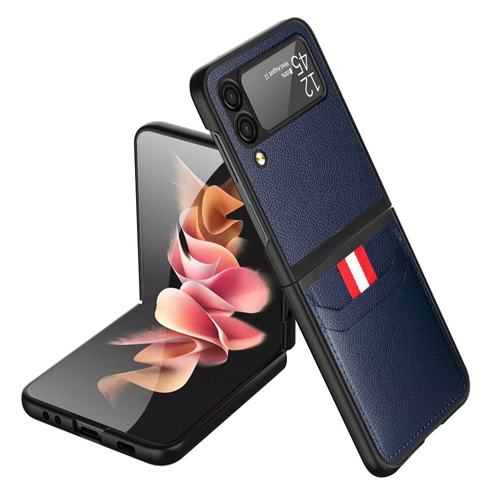 Matte Leather Cases for Samsung Galaxy Z Flip with Card Holder Blue - iRelax® Australia
