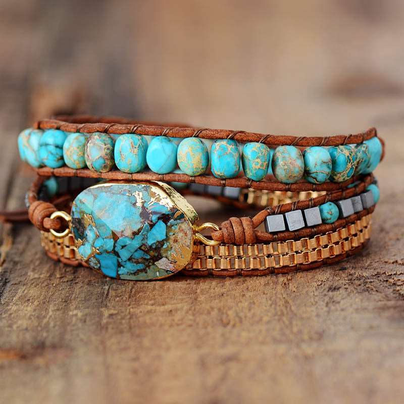 Boho Turquoise Triple Wrap Hand Braided Leather Cord Bracelet - iRelax® Australia