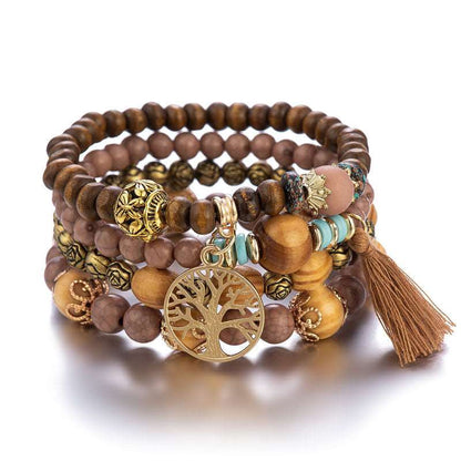 Boho Multilayer Wooden Beaded Stretch Bracelet Coffee B0010-10 - iRelax® Australia