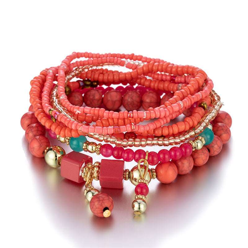 Boho Multilayer Creative Turquoise Beaded Bracelet Red B0058-8 - iRelax® Australia