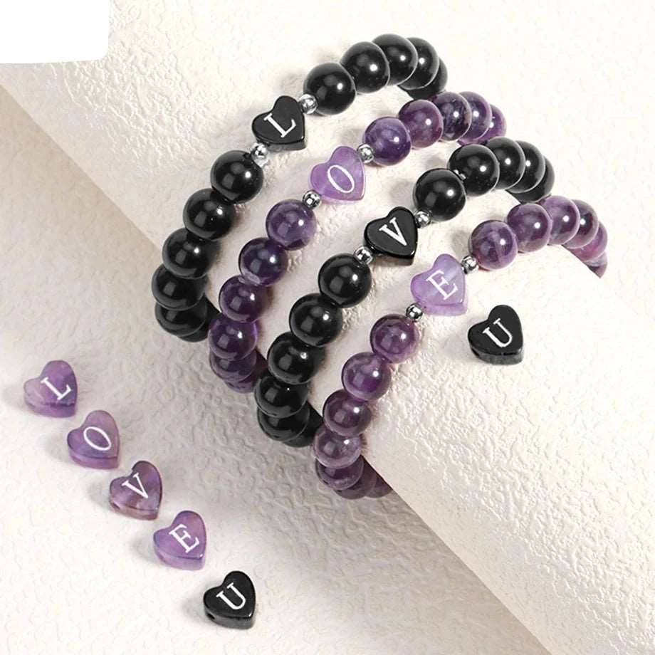 A-Z Initial Heart Shape Natural Stone Beads Bracelet - iRelax® Australia