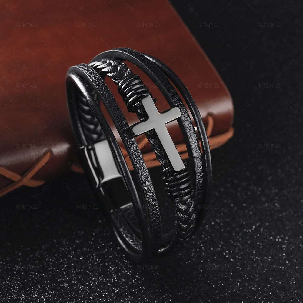 Braided Handmade Leather Magnetic Buckle Titanium Steel Cross Bracelet - iRelax® Australia