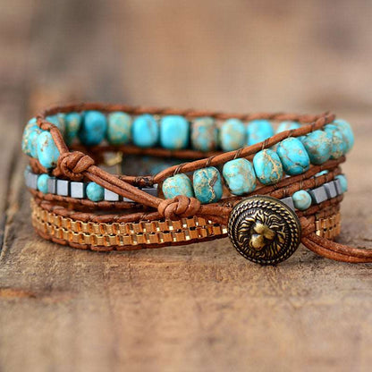 Boho Turquoise Triple Wrap Hand Braided Leather Cord Bracelet - iRelax® Australia