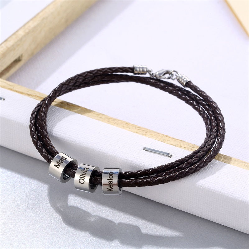 Multilayer Titanium Steel Beads Engraveable Name Bracelet