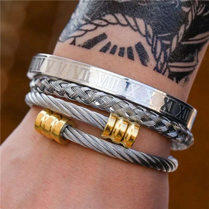 3Pcs/Set Roman Numeral Woven Cylindrical Head Bracelet - iRelax Australia