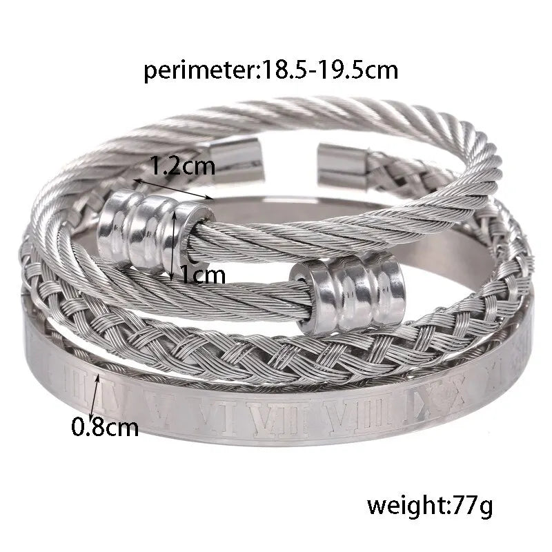 3Pcs/Set Roman Numeral Woven Cylindrical Head Bracelet