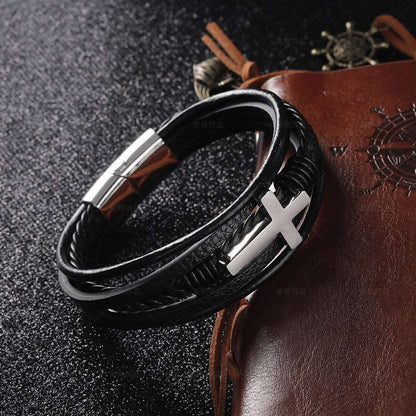 Braided Handmade Leather Magnetic Buckle Titanium Steel Cross Bracelet - iRelax® Australia