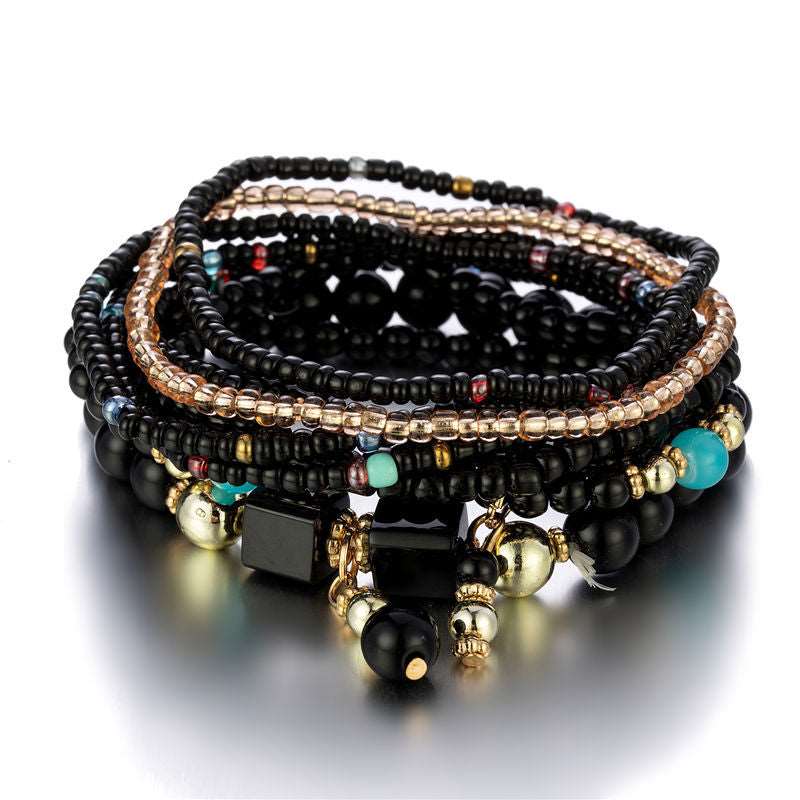 Boho Multilayer Creative Turquoise Beaded Bracelet Black B0058-1 - iRelax® Australia