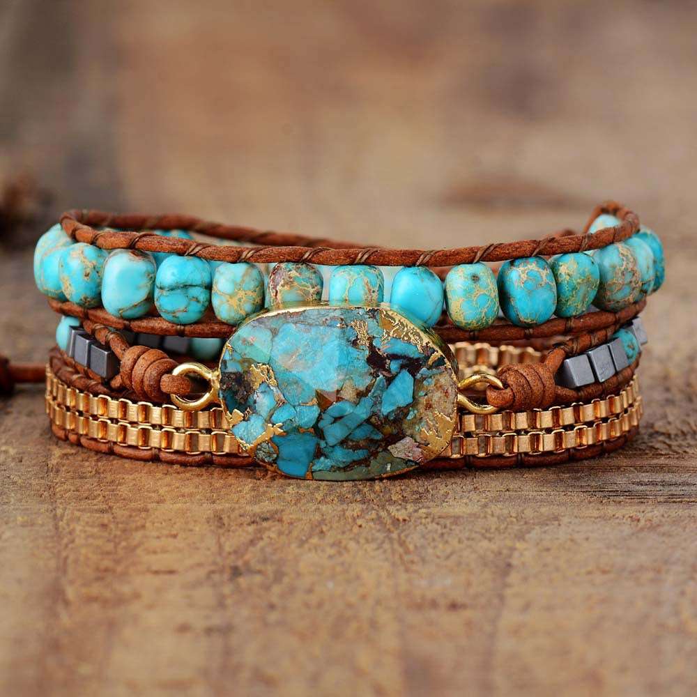 Boho Turquoise Triple Wrap Hand Braided Leather Cord Bracelet - iRelax® Australia