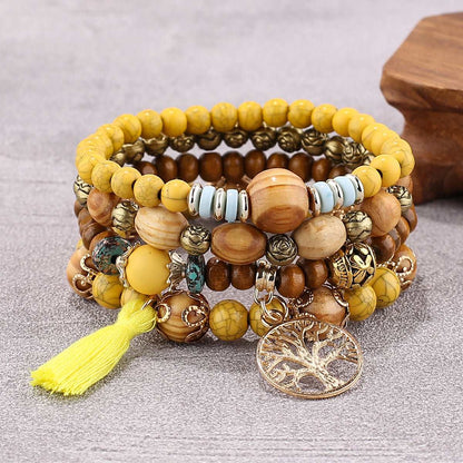 Boho Multilayer Wooden Beaded Stretch Bracelet Yellow B0010-5 - iRelax® Australia