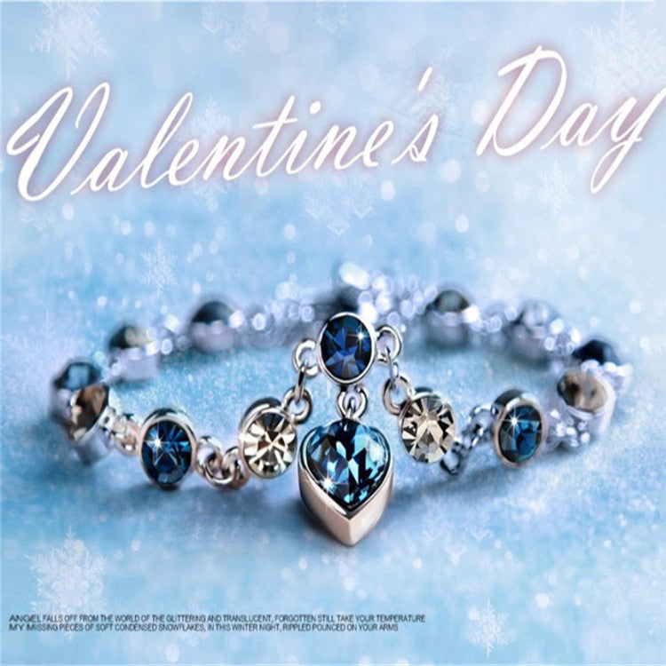 Ocean Heart Diamond-Encrusted Women's Austrian Crystal Bracelet