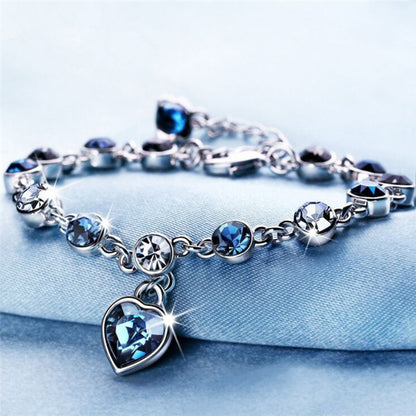 Ocean Heart Diamond-Encrusted Women's Austrian Crystal Bracelet