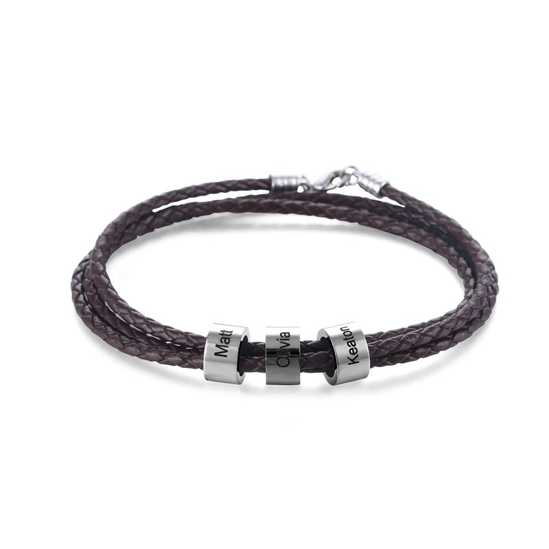 Multilayer Titanium Steel Beads Engraveable Name Bracelet