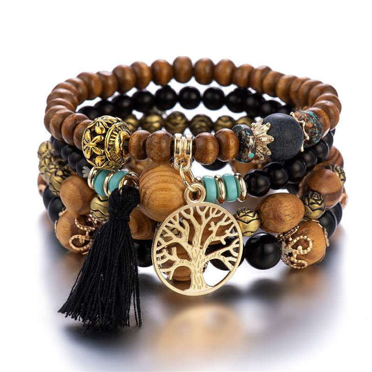 Boho Multilayer Wooden Beaded Stretch Bracelet Black B0010-1 - iRelax® Australia