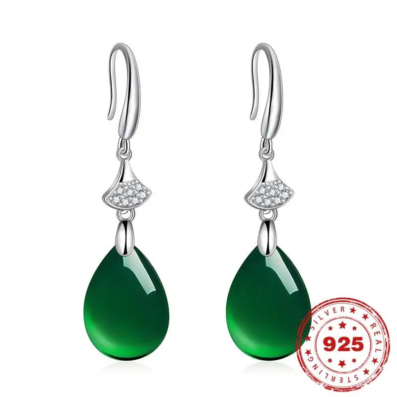 Sterling Silver Jade Gemstone Drop Earrings