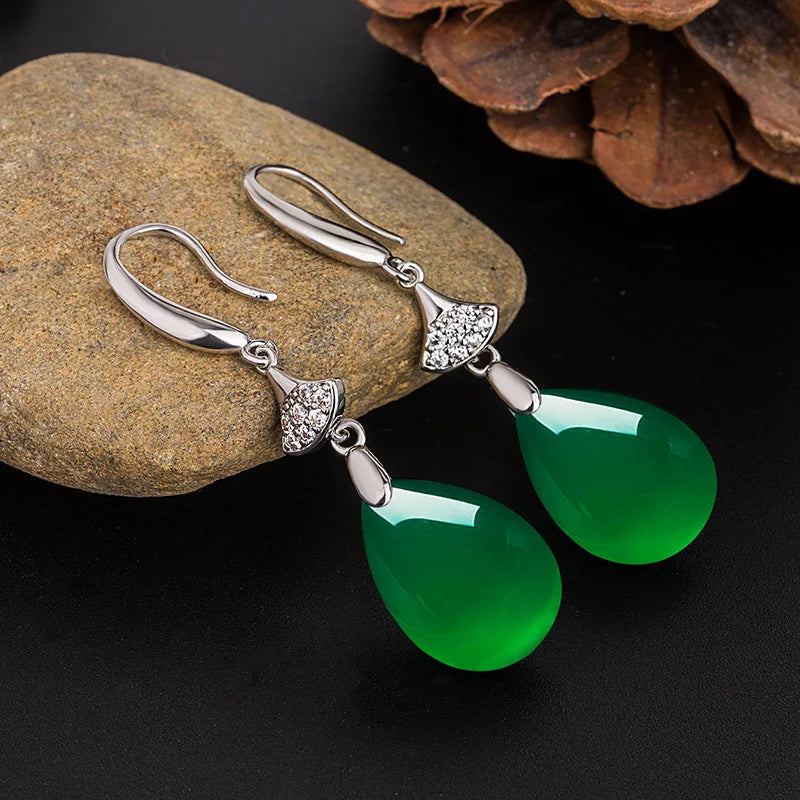 Sterling Silver Jade Gemstone Drop Earrings